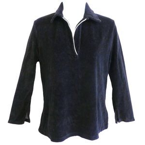 VeLVeT James Perse Dark Pullover Top Long Sleeve Split Cuffs Collar Shawl Piping